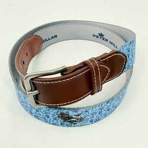 Peter Miller Blue Sport Print Double Eagle Themed Flexible Woven Belt